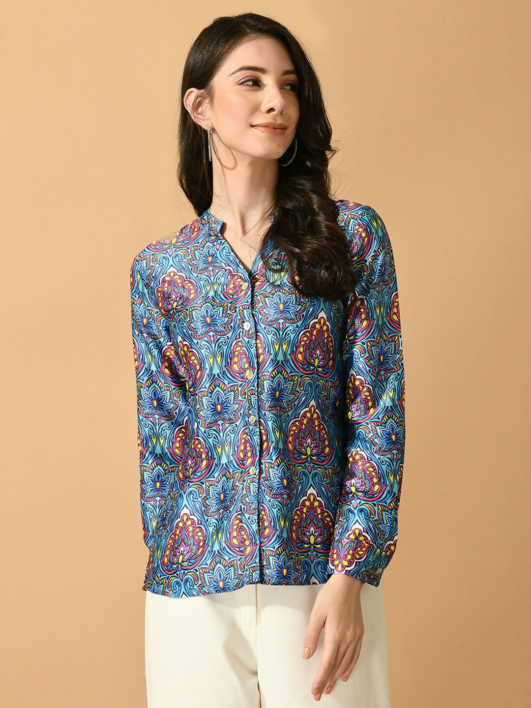 Myshka Women's Multi Satin Printed Smart Shirt - Distacart