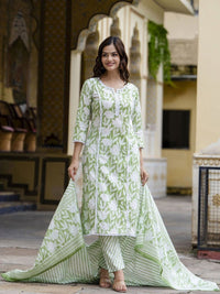 Thumbnail for Anouk Floral Embroidered Regular Pure Cotton Straight Kurta with Trouser & Dupatta