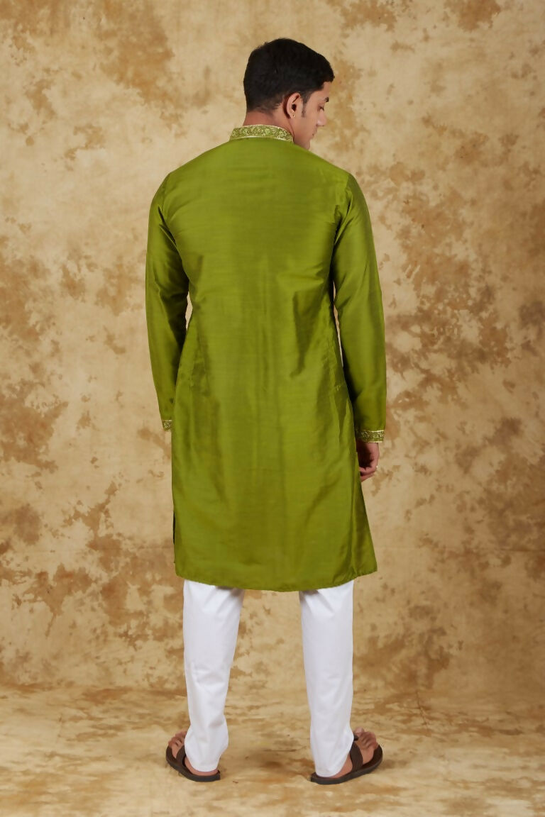 Bluesaanchi Men's Sunshine Handwoven Embroidered Apple Green Kurta Set - Distacart