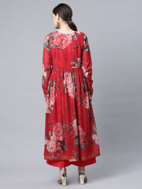 Thumbnail for Ahalyaa Women Red Georgette Digital Floral Printed Kurta Palazzo Set - Distacart