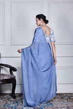 Thumbnail for Morchari Grey Chiffon Hand Embroidery Saree And Stitched Blouse