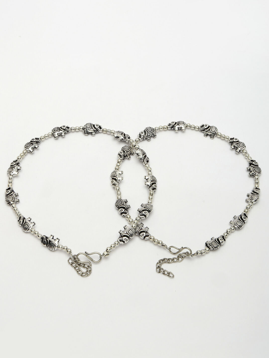 NVR Women's Set of 2 Silver-Plated Elephant Design Anklets - Distacart