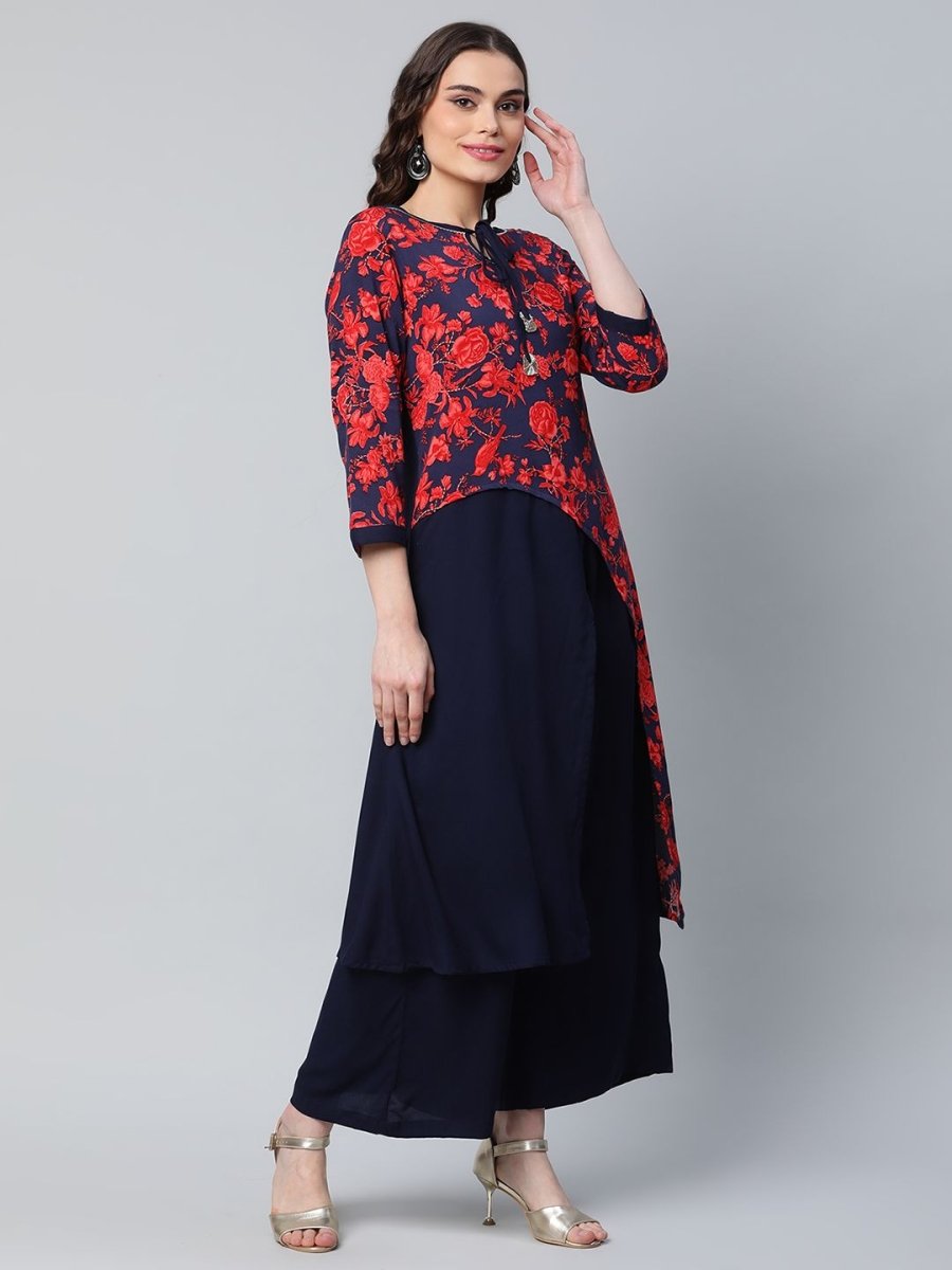 Ahalyaa Women's Navy Blue Rayon Wax Printed Kurta Palazzo Set - Distacart