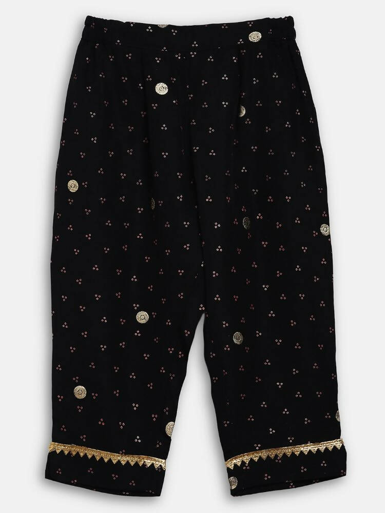 Ahalyaa Black Crepe Kids Kurta Pants With Dupatta For Girls - Distacart