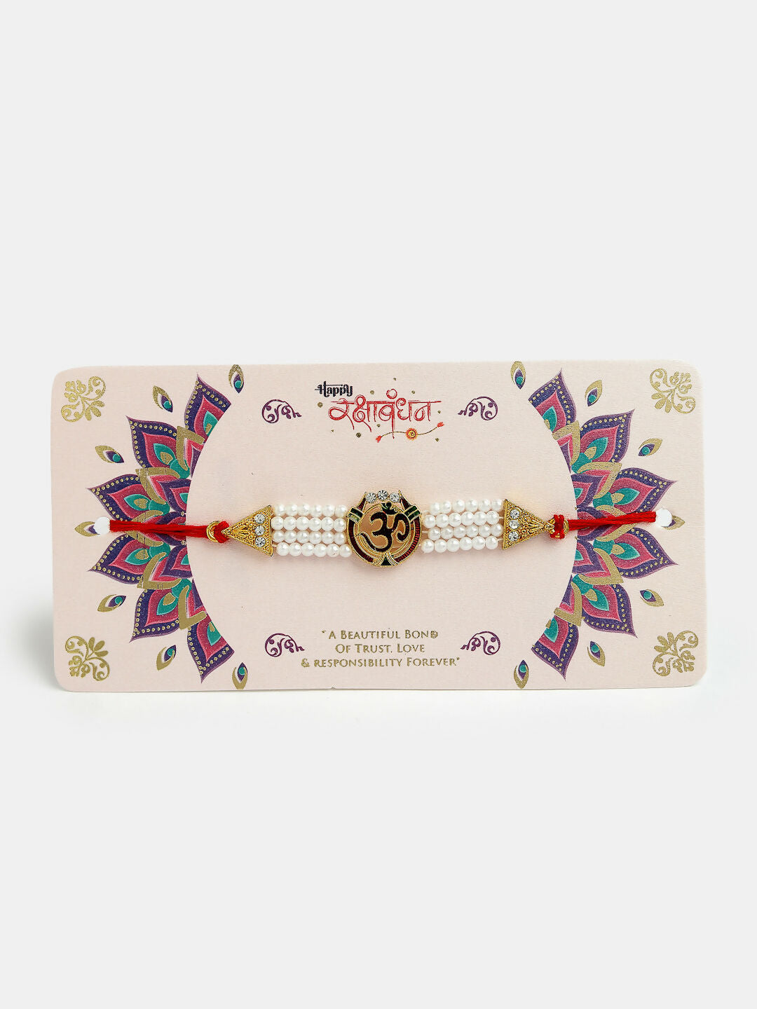 NVR Men Set of 4 Gold-Toned Stone-Studded & Beaded Rakhi With Roli Chawal & Chocolate - Distacart