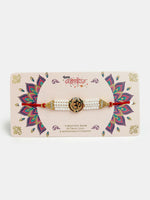 Thumbnail for NVR Men Set of 4 Gold-Toned Stone-Studded & Beaded Rakhi With Roli Chawal & Chocolate - Distacart
