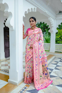 Thumbnail for Aastha Fashion Off White Woven Paithani Silk Saree with Blouse - Distacart