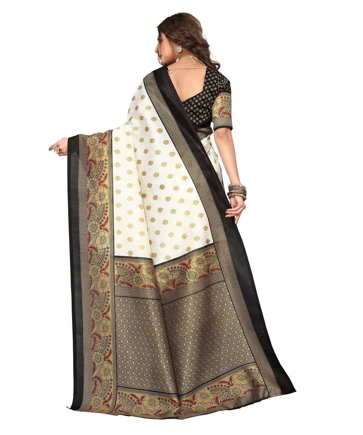 Vamika white & black Printed Art Silk Saree - Distacart