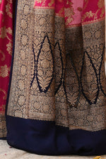 Thumbnail for Joban Fashion Hot Pink Crepe Chiffon Pure Handloom Banarasi Silk Saree