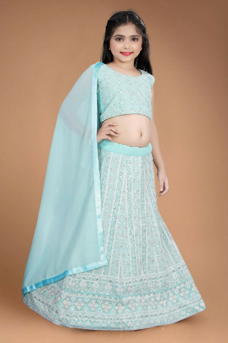 Wedding Designer Sky Heavy Fox Georgette Kidswear Lehenga - Aaradhna - Distacart
