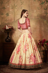 Thumbnail for Aastha Fashion Women's Delightful Beige-Peach Floral Print Organza Wedding Wear Lehenga Choli - Distacart