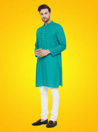 Thumbnail for Even Apparels Men's Rayon Green Self Design Kurta - Distacart