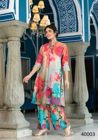 Thumbnail for Designer Stylish Light Brown With Sky Pure Muslin Stitched Suit - Apoorva