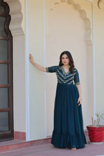 Thumbnail for Teeya Creation Rama Color Faux Georgette Party Wear Hand Embroidery Work Long Gown