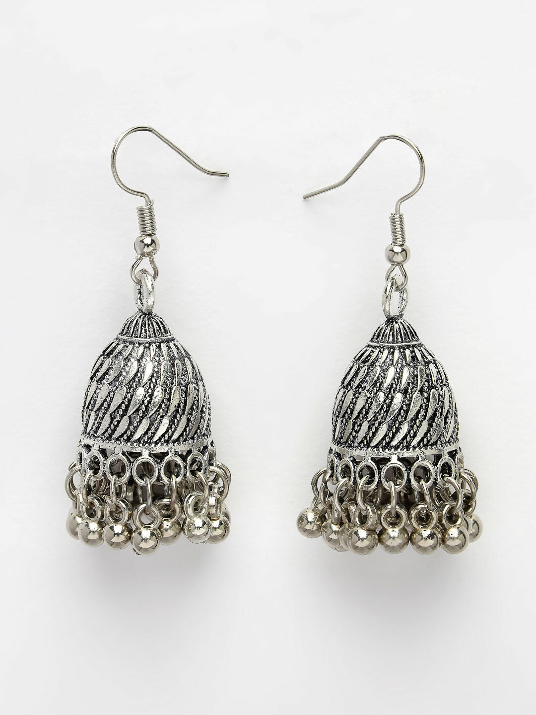 NVR Women's Silver-Toned German Silver Oxidised Dome Shaped Jhumka Earrings - Distacart