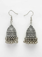 Thumbnail for NVR Women's Silver-Toned German Silver Oxidised Dome Shaped Jhumka Earrings - Distacart