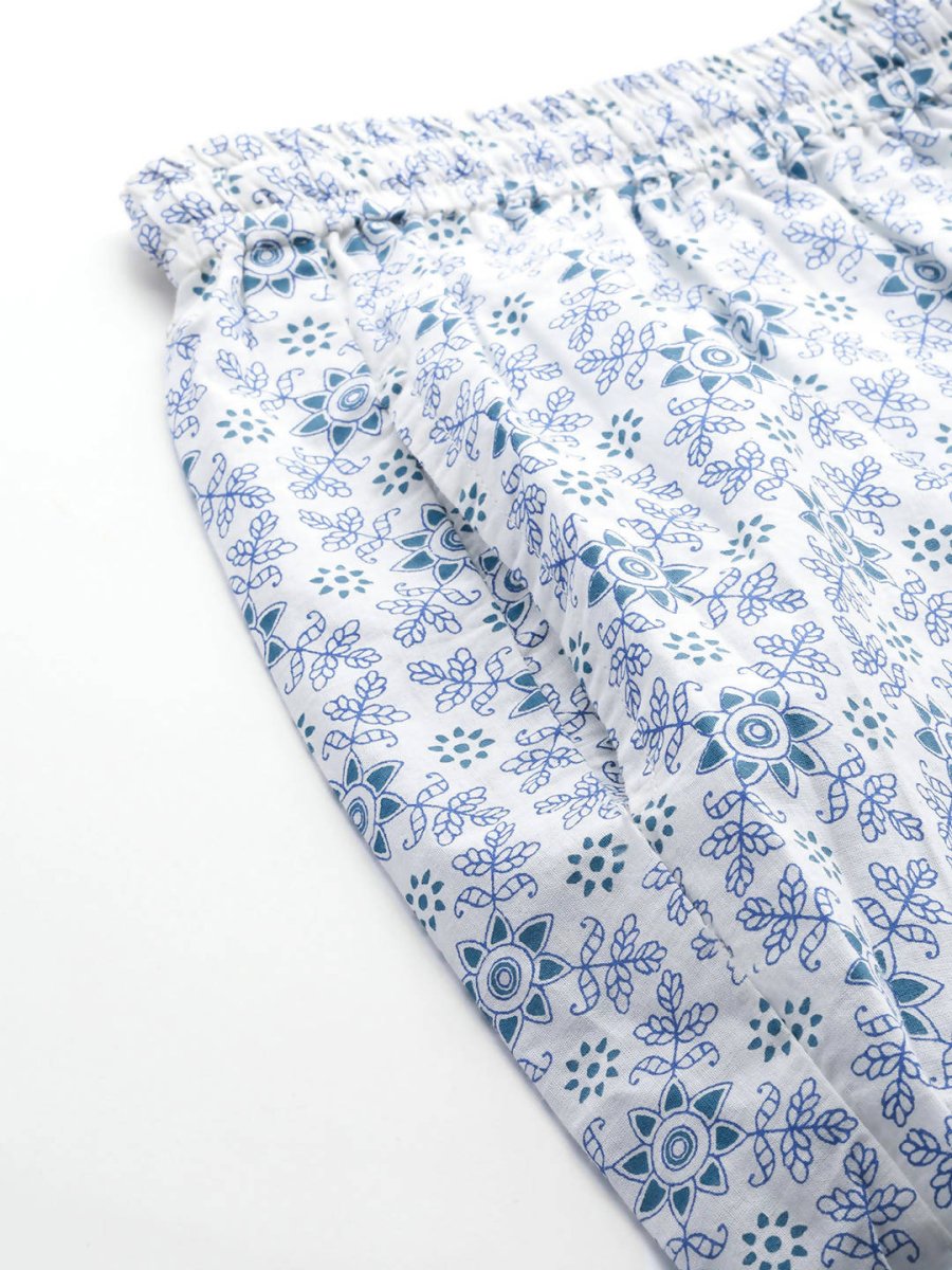 Anubhutee White & Blue Pure Cotton Printed Night suit - Distacart