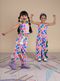 Thumbnail for Snakes and Ladders Girls Multi Color Rotary Print Top and Pant Set from Siblings Collection - Distacart