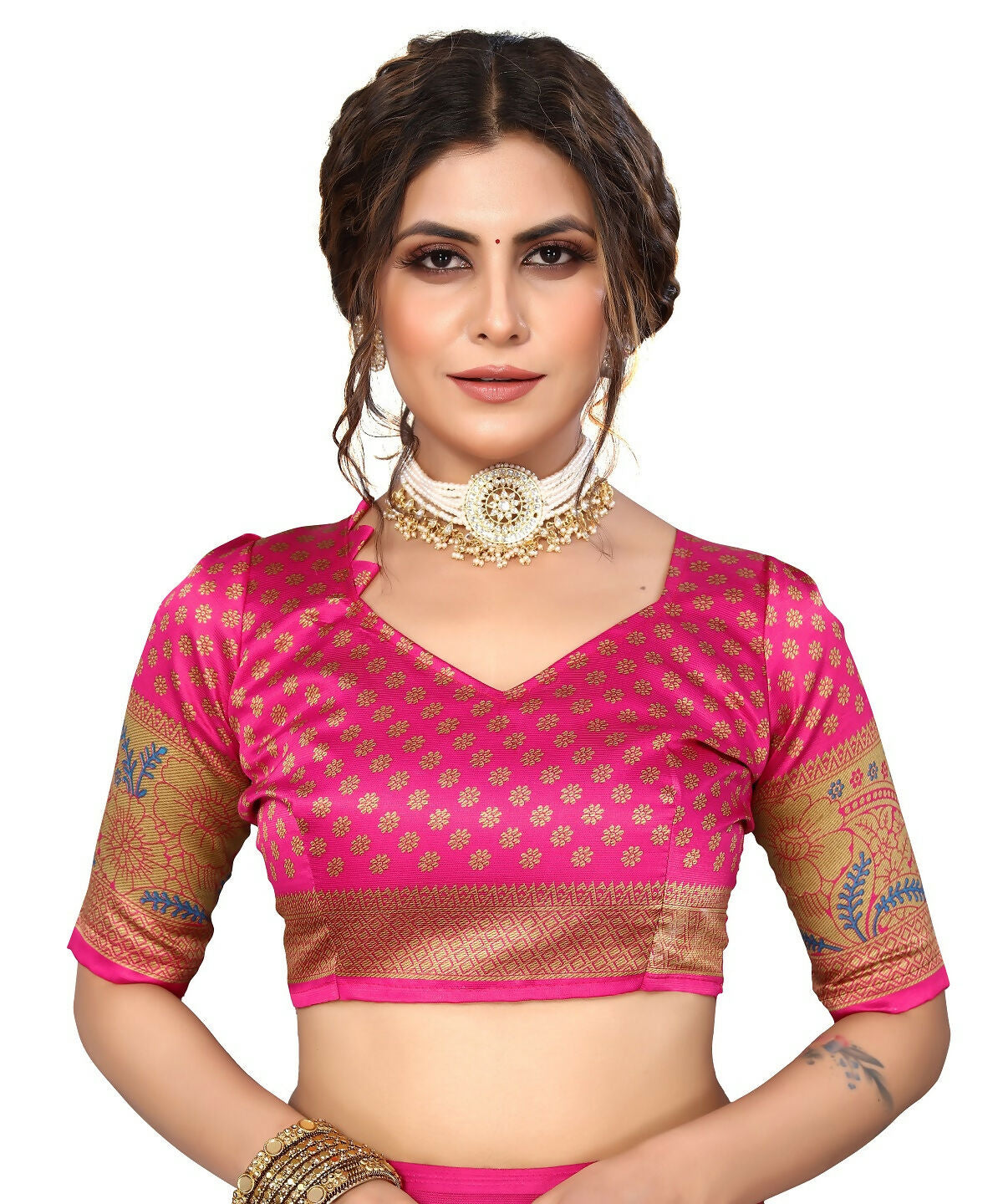 Vamika white & pink Printed Art Silk Saree - Distacart