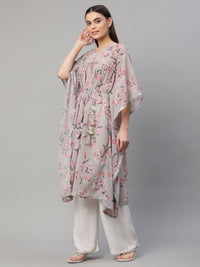 Thumbnail for Ahalyaa Women Grey Georgette Floral Printed Kaftan Kurta - Distacart