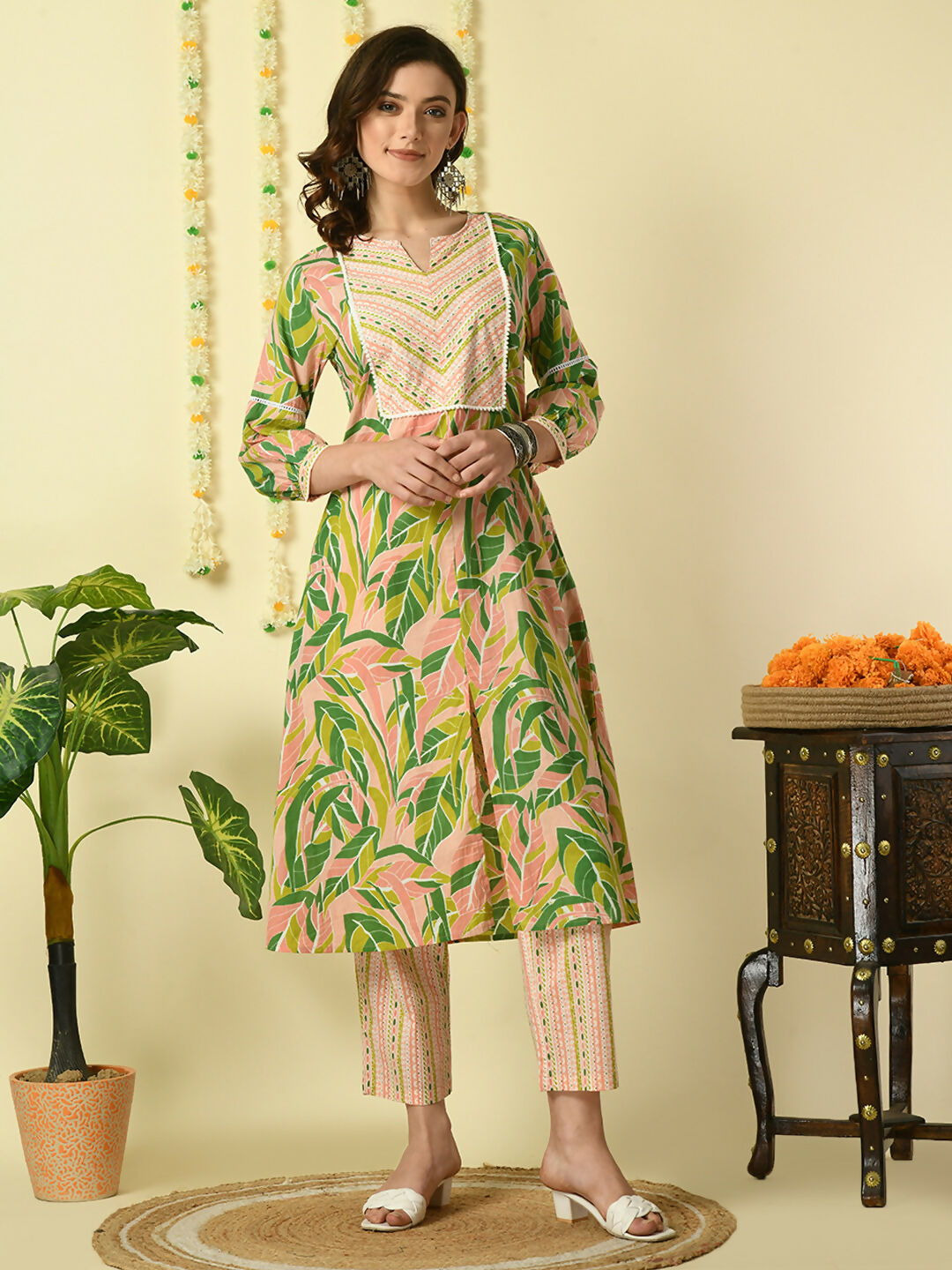 Myshka Women's Multi Pure Cotton Kurta & Palazzos With Dupatta Party Sets - Distacart