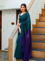 Thumbnail for Zibaa Hand-Dyed Mul Cotton Peacock Green Saree with Tassels