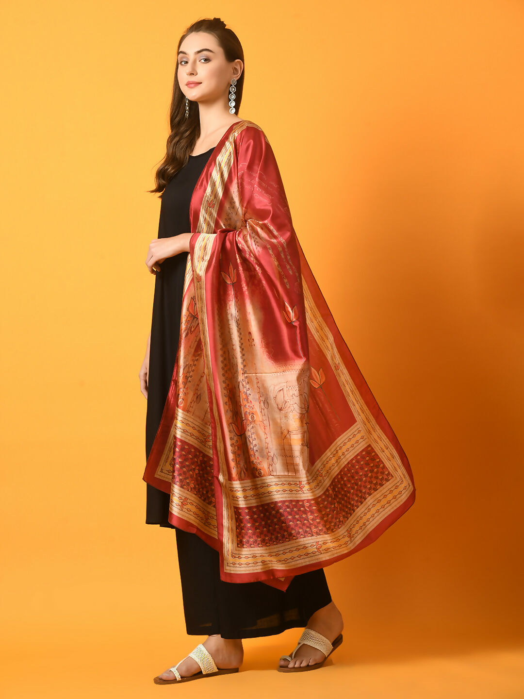 Myshka Women's Black Solid Anarkali Party Kurta Set With Printed Dupatta - Distacart