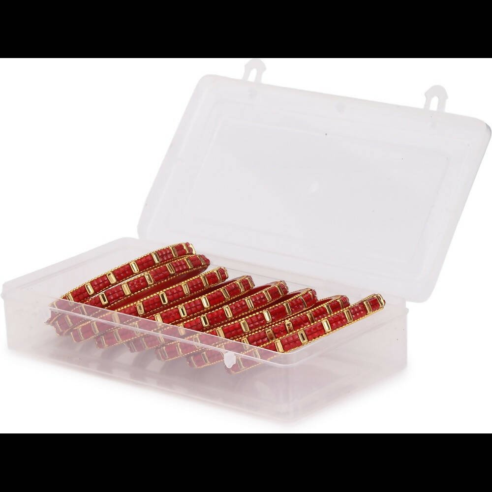 Afast Bridal Wedding & Party Fashionable Colorful Glass Bangle/Kada Set, Pack Of 8 - Red - Distacart