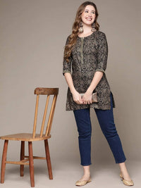 Thumbnail for Anubhutee Black & Gold-Toned Ethnic Motifs Printed Kurti - Distacart