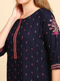 Thumbnail for Anubhutee Navy Blue & Pink Embroidered Kurta with Palazzos - Distacart