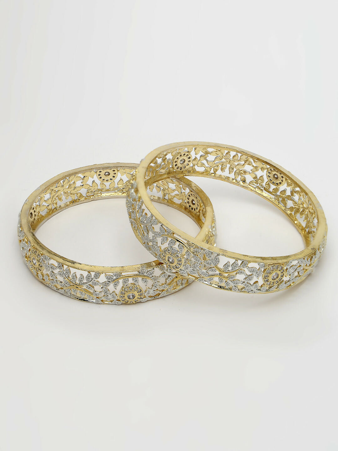 NVR Women's Set of 2 Gold-Polished American Diamond Emblished Handcrafted Bangles - Distacart
