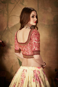 Thumbnail for Aastha Fashion Women's Delightful Beige-Peach Floral Print Organza Wedding Wear Lehenga Choli - Distacart