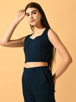 Thumbnail for Myshka Women's Navy Blue Solid Party Top - Distacart
