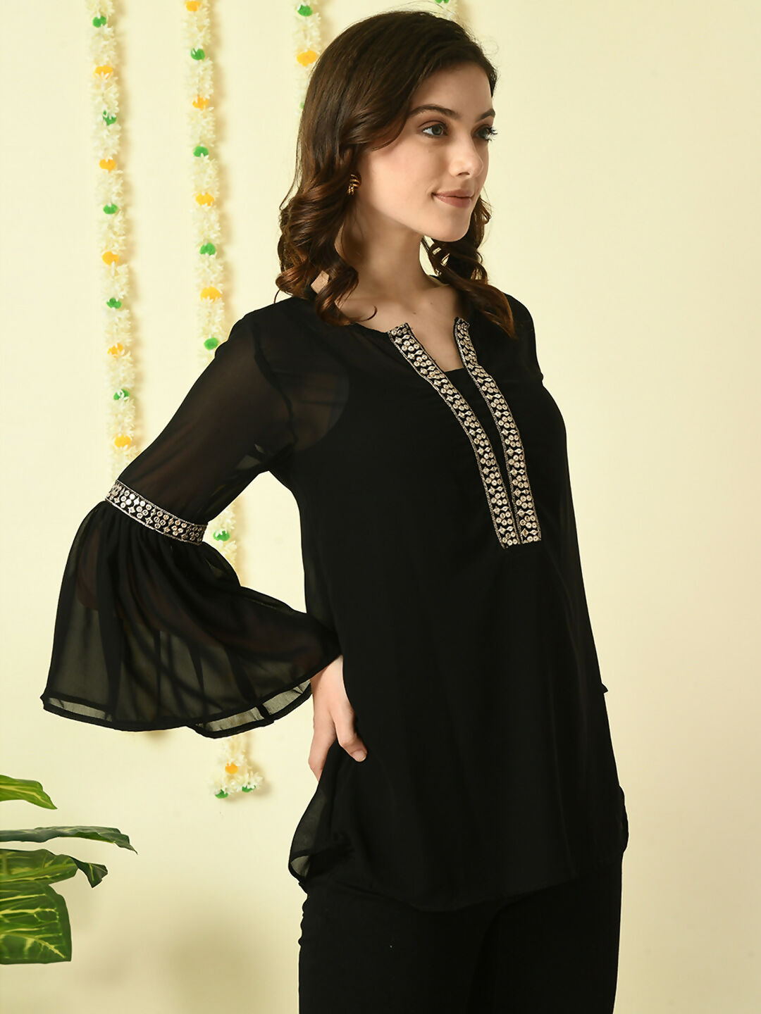 Myshka Women's Black Embroidered Party Fusion Top - Distacart