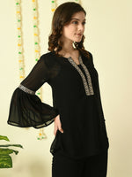 Thumbnail for Myshka Women's Black Embroidered Party Fusion Top - Distacart