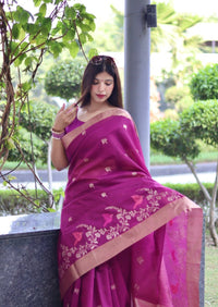 Thumbnail for Aastha Fashion Wine Thread Woven Cotton Silk Saree with Blouse - Distacart