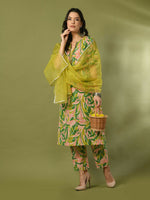 Thumbnail for Myshka Women's Multi Printed Cotton Straight Party Kurta Set With Dupatta - Distacart