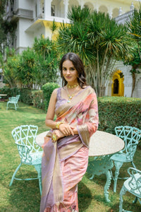 Thumbnail for Aastha Fashion Peach Digital Printed Cotton Saree with Blouse - Distacart