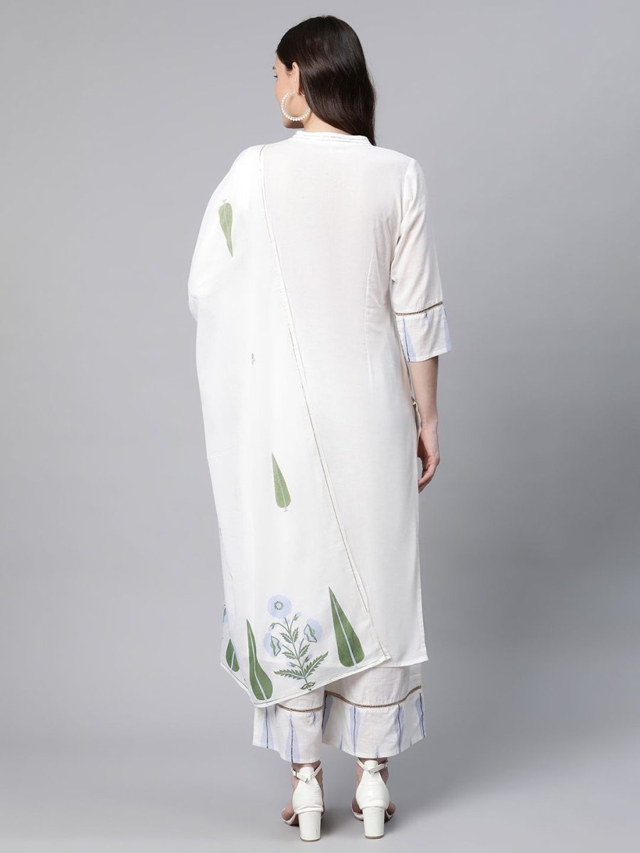 Ahalyaa Women Off White Colour Pure Cotton Printed Kurta Palazzo Set With Dupatta - Distacart