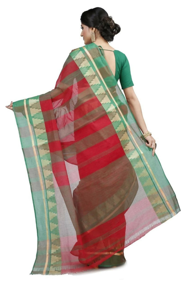 Exclusive Collection Red 100% Pure Cotton Tant Saree