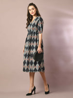 Thumbnail for Myshka Women's Multi Printed Cotton V-Neck Empire Party Dress - Distacart