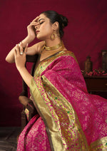 Thumbnail for Vishnu Weaves Women's Pink Paithani Silk Saree with Blouse - Distacart