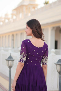 Thumbnail for Aastha Fashion Women's Purple Faux Blooming Embroidery Zari Sequins-work Gown
