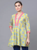 Thumbnail for Ahalyaa Women Cotton Blend Lemon Yellow Digital Printed Tunic - Distacart