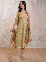 Thumbnail for Vishudh Floral Printed Pure Cotton Kurta With Trousers & Dupatta - Distacart