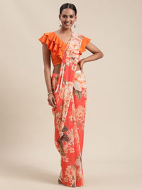Thumbnail for Ahalyaa Women's Orange Colour Chiffon Digital Print Floral Saree - Distacart