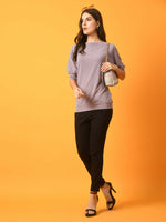 Thumbnail for Myshka Women's Lavender Solid Boat Neck Party Top - Distacart