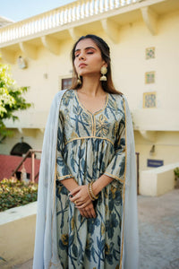 Thumbnail for Vaasva Women SkyBlue Muslin Embroidered Kurta,Pant & Dupatta Set - Distacart