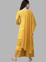 Thumbnail for Ahalyaa Women Mustard Crepe Printed Kurta Palazzo Set With Dupatta