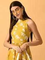 Thumbnail for Myshka Women's Yellow Fit and Flare Party Dress - Distacart